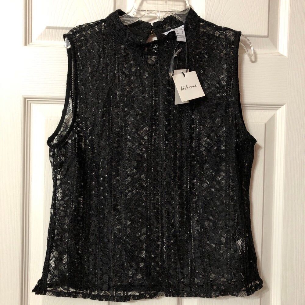 Blouse for Women Black Lace Sleeveless Size Large New with Tag